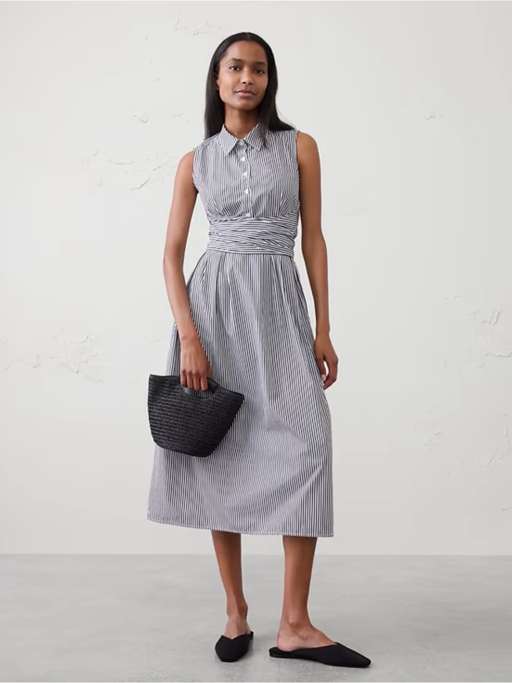 POPLIN WRAPPED MIDI SHIRTDRESS